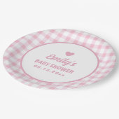 Einfache Minimalistische Pink Gingham Girl Babydus Pappteller (Schrägansicht)