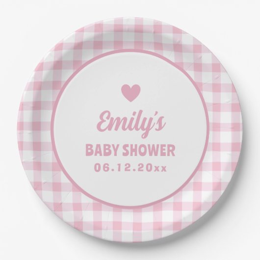 Einfache Minimalistische Pink Gingham Girl Babydus Pappteller (Vorderseite)