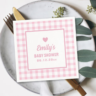 Einfache Minimalistische Pink Gingham Girl Babydus Serviette