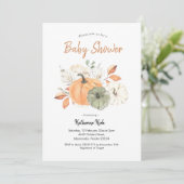 Einfache Minimalistische Pumpkin Floral Baby Dusch Einladung (Stehend Vorderseite)