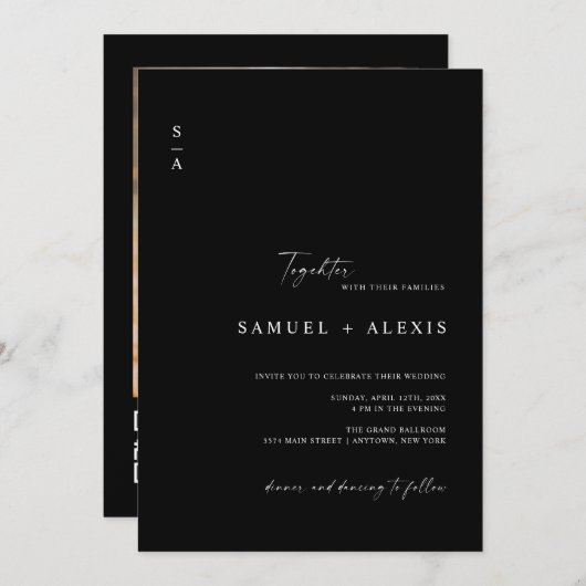 Einfache Minimalistische QR Code Foto Hochzeit Einladung (Vorne/Hinten)