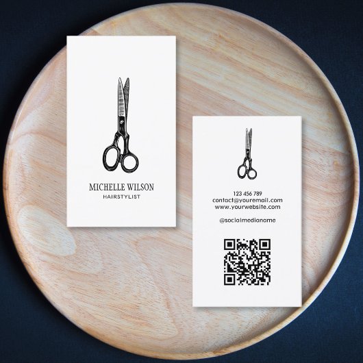 Einfache Minimalistische QR-Code-Haarstylist-Scher Visitenkarte
