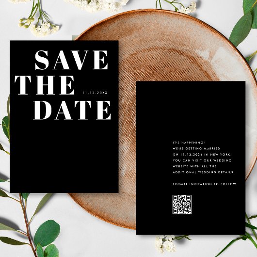 Einfache Minimalistische QR-Hochzeit in Schwarz un Save The Date
