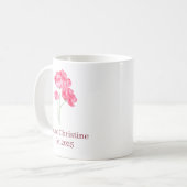 Einfache Minimalistische rosa Blume Name Est Year  Kaffeetasse (Vorderseite Links)
