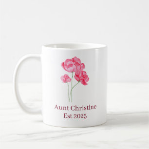 Einfache Minimalistische rosa Blume Name Est Year  Kaffeetasse