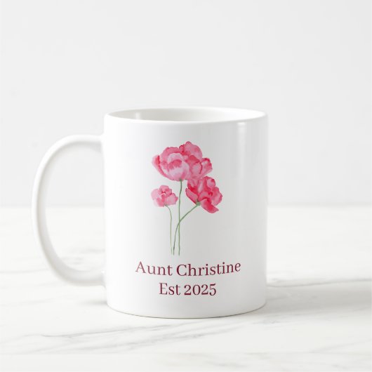 Einfache Minimalistische rosa Blume Name Est Year  Kaffeetasse (Links)