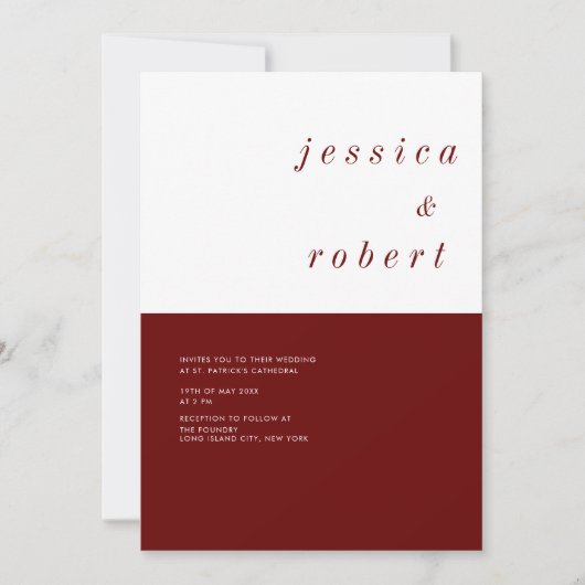 Einfache Minimalistische Rot-Weiß-Hochzeit Einladung (Vorderseite)