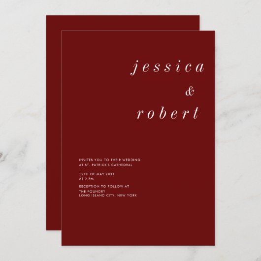 Einfache Minimalistische Rot-Weiß-Hochzeit Einladung (Vorne/Hinten)