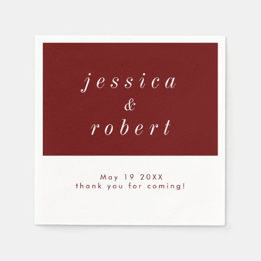 Einfache Minimalistische Rot-Weiß-Hochzeit Serviette (Vorderseite)