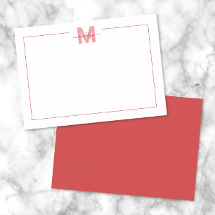 Einfache Minimalistische Rote Bezeichnung Monogram Mitteilungskarte