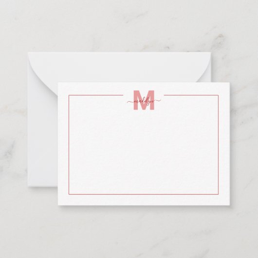 Einfache Minimalistische Rote Bezeichnung Monogram Mitteilungskarte (Vorderseite)