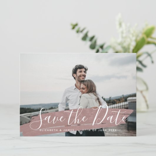 Einfache Minimalistische rustikale Rosa Save the D Save The Date (Stehend Vorderseite)