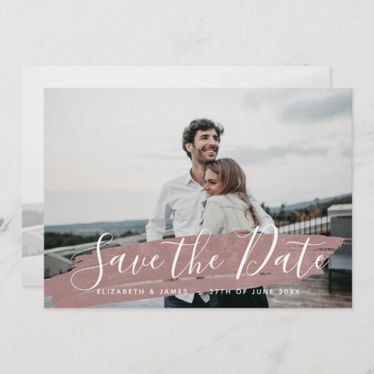 Einfache Minimalistische rustikale Rosa Save the D Save The Date (Vorne/Hinten)
