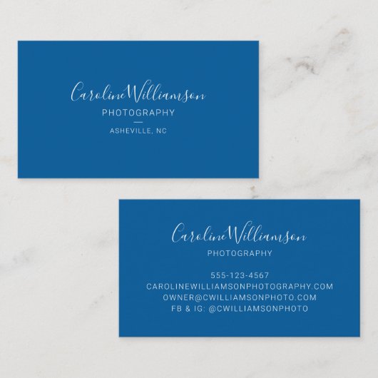 Einfache Minimalistische Schrift Blau Visitenkarte (Vorne/Hinten)