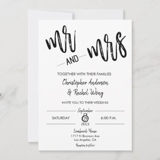 Einfache Minimalistische Schrift Mr. und Mrs. Wedd Einladung (Vorderseite)