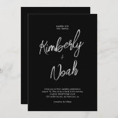 Einfache minimalistische Schrift Schwarzweiß Hochz Einladung (Vorne/Hinten)