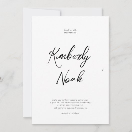 Einfache minimalistische Schrift Schwarzweiß Hochz Einladung (Vorderseite)