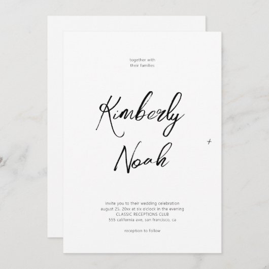 Einfache minimalistische Schrift Schwarzweiß Hochz Einladung (Vorne/Hinten)