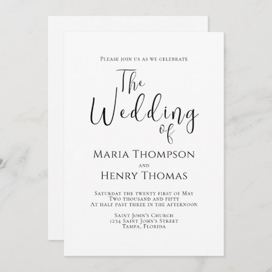 Einfache Minimalistische Schwarz-Text-Kalligrafie- Einladung (Vorne/Hinten)