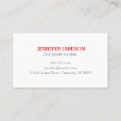 Einfache Minimalistische Schwarz-Weiß-Apple-Lehrer Visitenkarte (Rückseite)