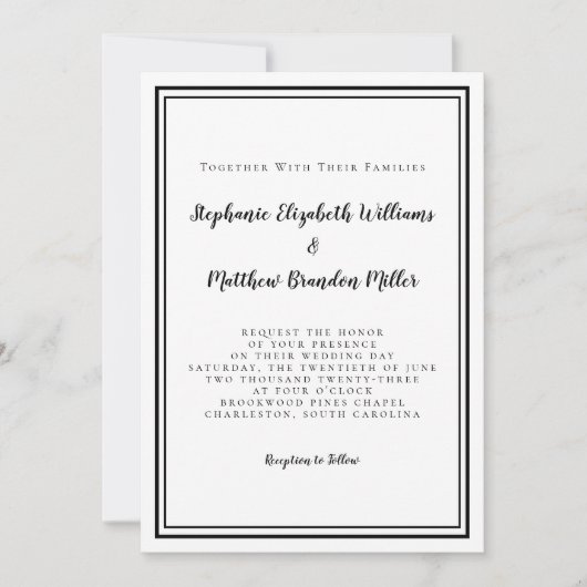 Einfache Minimalistische Schwarz-Weiß-Chic-Hochzei Einladung (Vorderseite)