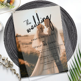 Einfache Minimalistische Schwarz-Weiß-Foto-Hochzei Pergament Einladungen