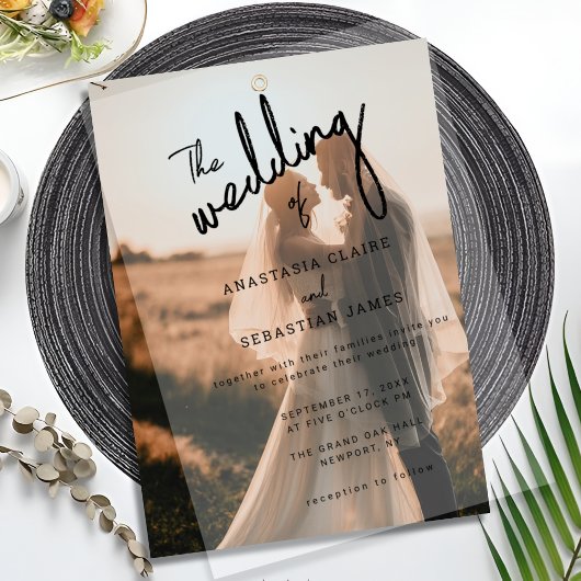 Einfache Minimalistische Schwarz-Weiß-Foto-Hochzei Pergament Einladungen