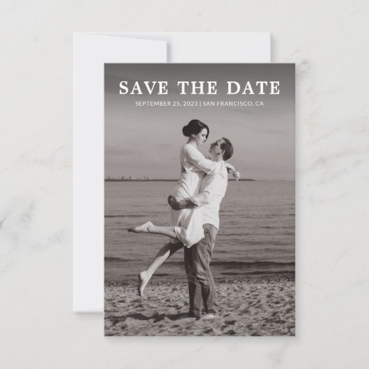 Einfache Minimalistische Schwarz-Weiß-Foto-Hochzei Save The Date (Vorderseite)