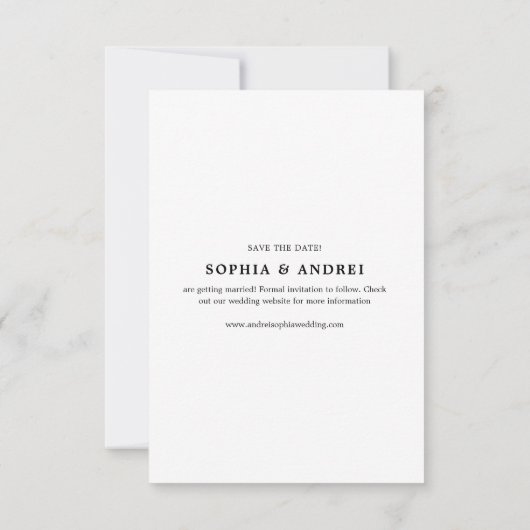 Einfache Minimalistische Schwarz-Weiß-Foto-Hochzei Save The Date (Rückseite)