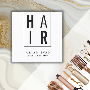 Einfache Minimalistische Schwarz-Weiß-Frisöre Quadratische Visitenkarte