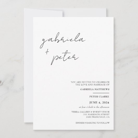 Einfache Minimalistische Schwarz-Weiß-Hochzeit Einladung (Vorderseite)