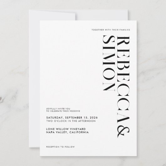 Einfache Minimalistische Schwarz-Weiß-Hochzeit Einladung (Vorderseite)