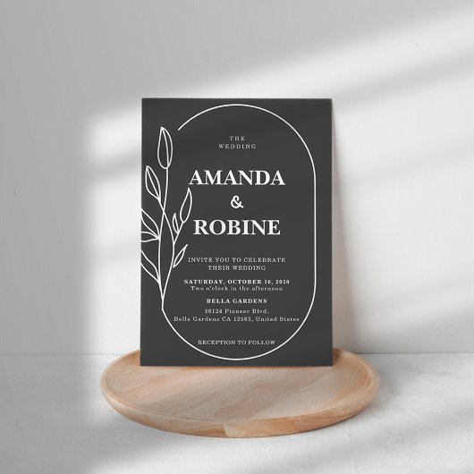 Einfache Minimalistische Schwarz-Weiß-Hochzeit Einladung