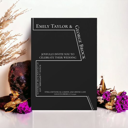Einfache Minimalistische Schwarz-Weiß-Hochzeit Einladung