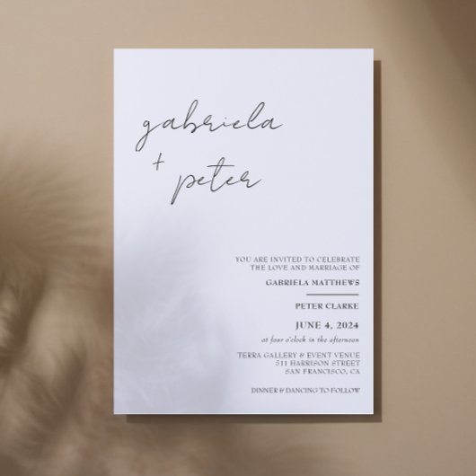 Einfache Minimalistische Schwarz-Weiß-Hochzeit Einladung