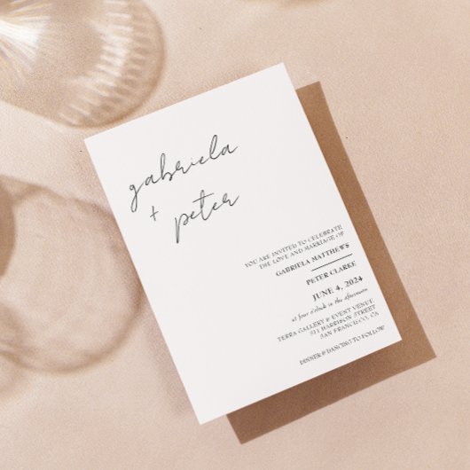Einfache Minimalistische Schwarz-Weiß-Hochzeit Einladung
