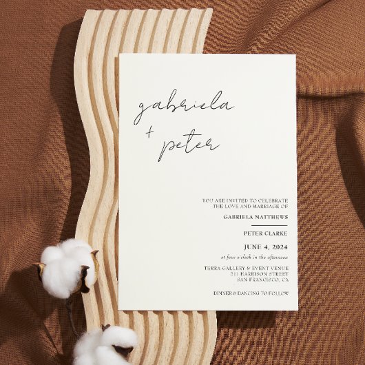 Einfache Minimalistische Schwarz-Weiß-Hochzeit Einladung