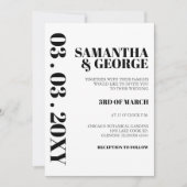 Einfache Minimalistische Schwarz-Weiß-Hochzeit Einladung (Vorderseite)