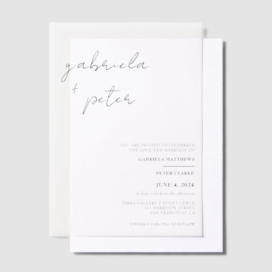 Einfache Minimalistische Schwarz-Weiß-Hochzeit Pergament Einladungen (Versetzt)