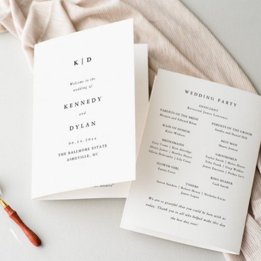 Einfache Minimalistische Schwarz-Weiß-Hochzeit Programm