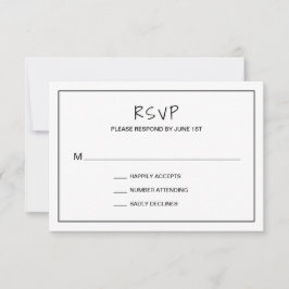 Einfache Minimalistische Schwarz-Weiß-Hochzeit RSVP Karte