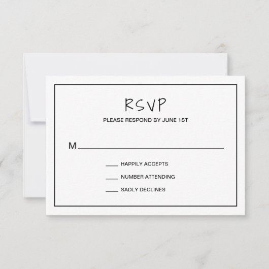 Einfache Minimalistische Schwarz-Weiß-Hochzeit RSVP Karte (Vorderseite)