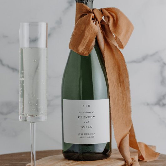 Einfache Minimalistische Schwarz-Weiß-Hochzeit Schaumweinetikett