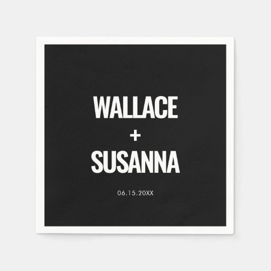 Einfache, minimalistische Schwarz-Weiß-Hochzeit Serviette (Vorderseite)