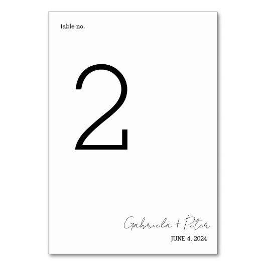 Einfache Minimalistische Schwarz-Weiß-Hochzeit Tischnummer (Rückseite)