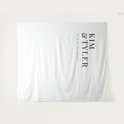 Einfache minimalistische Schwarz-Weiß-Hochzeitskul Wandteppich (Vorderseite (Horizontal))