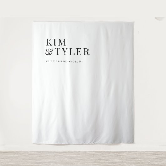 Einfache minimalistische Schwarz-Weiß-Hochzeitskul Wandteppich (Vorderseite)