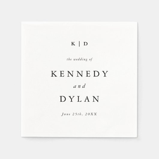 Einfache Minimalistische Schwarz-Weiß-Hochzeitsmon Serviette (Vorderseite)