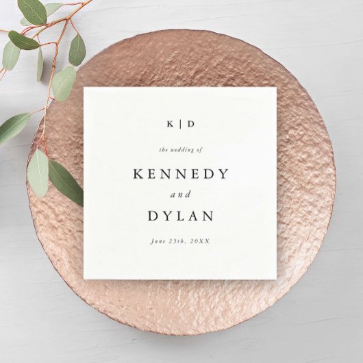 Einfache Minimalistische Schwarz-Weiß-Hochzeitsmon Serviette