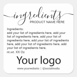 Einfache Minimalistische Schwarz-Weiß-Inhaltsstoff Quadratischer Aufkleber